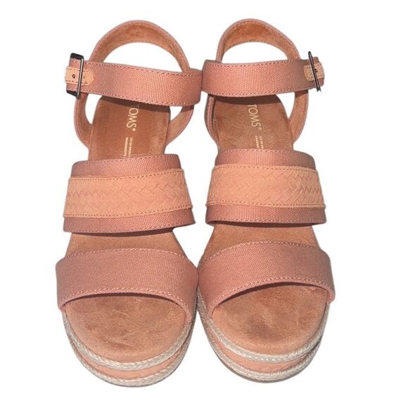 Toms Madelyn Sandy Beige Canvas Braided Espadrille Wedge Sandals Size 7 - Picture 2 of 13